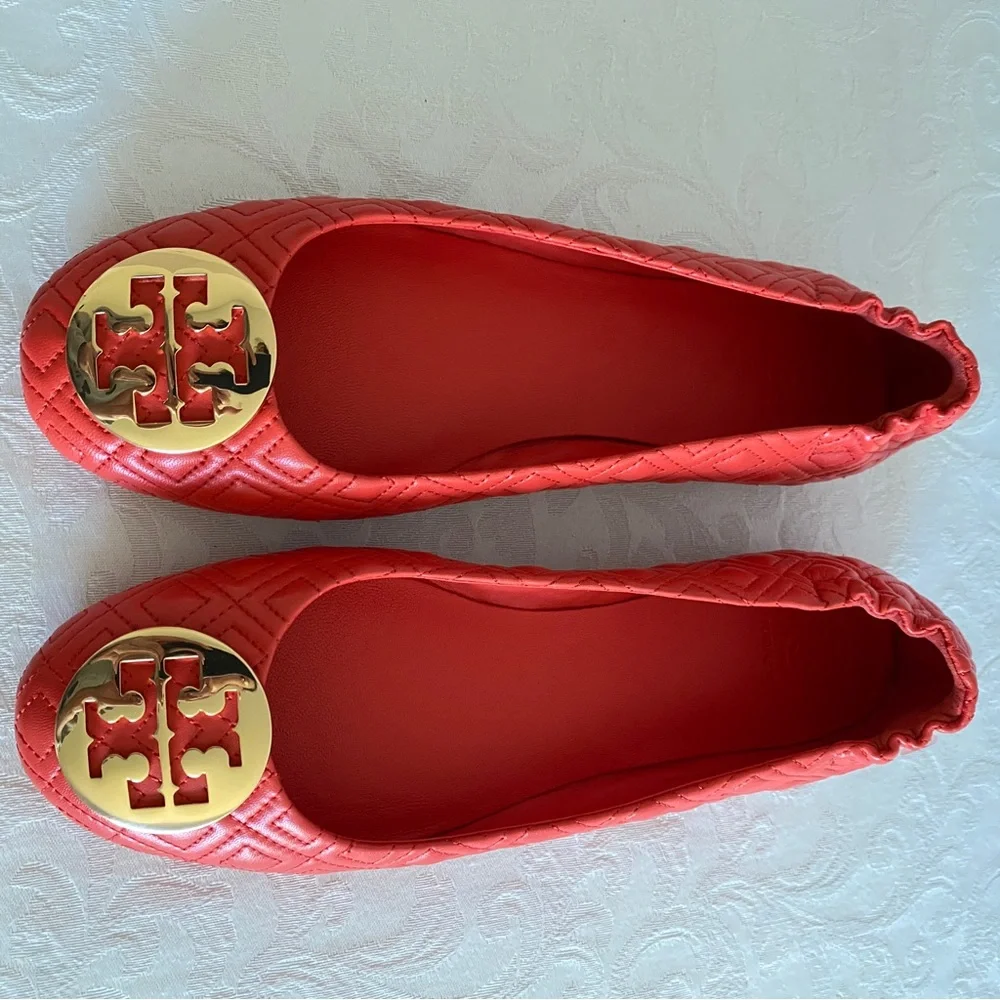 TORY BURCH Coral Minnie embellished quilted leather ballet flats
